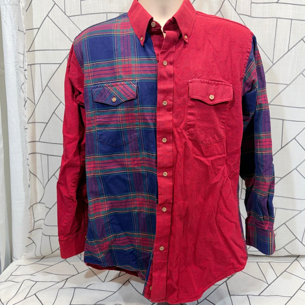 Texas‎ Cotton Button Down Shirt 16 34 Red Plaid Colorblock Split Western USA
